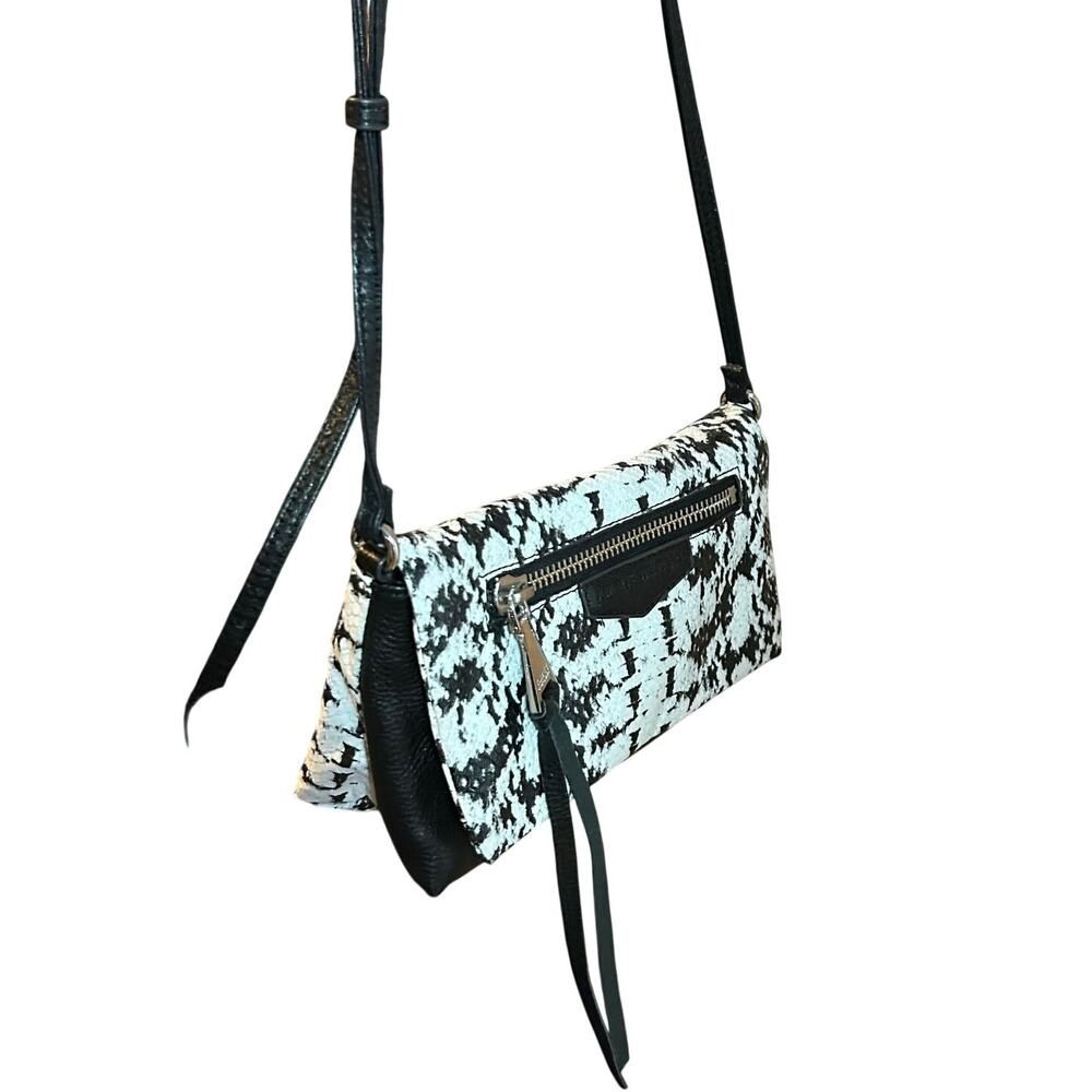 Aimee Kestenberg Bali Convertible Leather Crossbody Bag Snake Print Black White - Picture 10 of 15